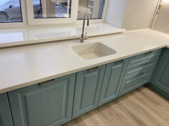 П образная столешница с интегрированной мойкой из LG Hi-Macs (Корея) G556 Snow Concrete: купить в Москве