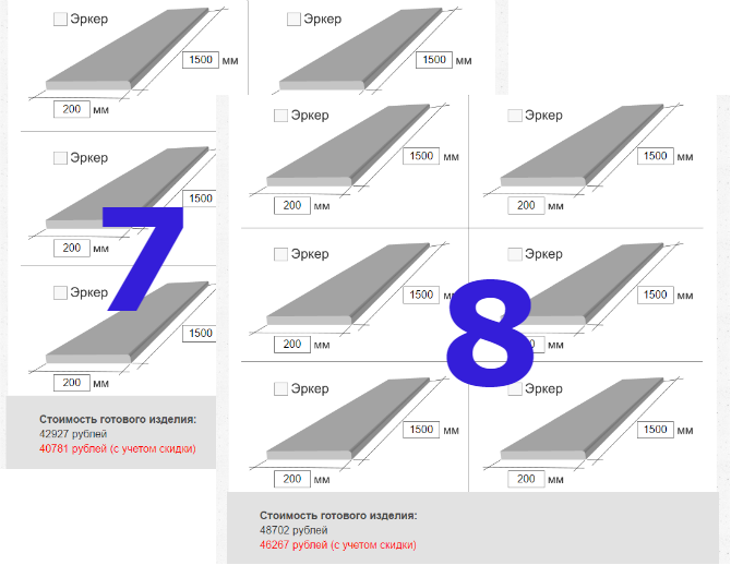 Расчет стоимости 7-8 подоконников